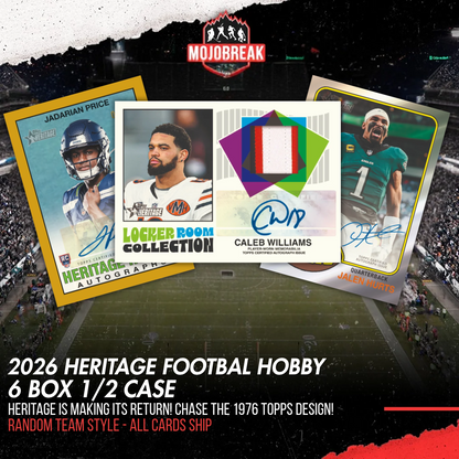 2026 Topps Heritage Football Hobby 6 Box Half Case Random Team #1