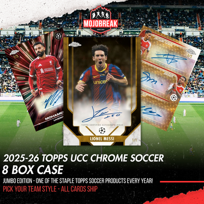 2025/26 Topps UEFA Club Competitions Chrome Soccer Jumbo 8 Box Case Pick Your Team #1