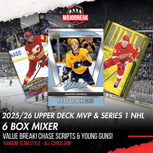 2026 Super Squares #43 - 2025-26 UD Series 1 & MVP Hockey Hobby 6 Box Mixer Random Team